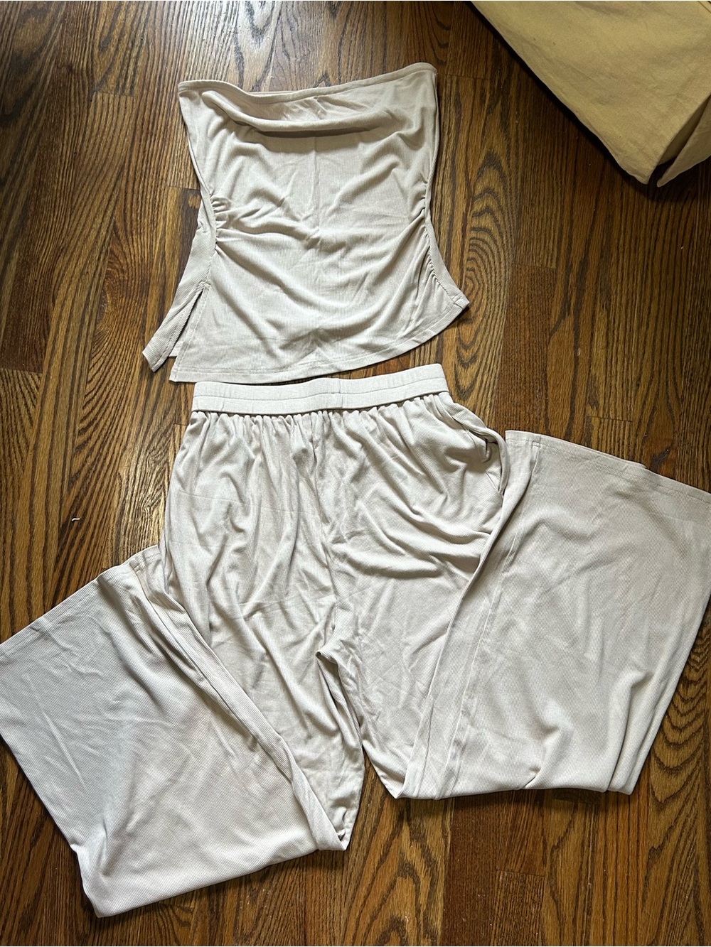 Strapless Cream Tube Top & Wide-Leg Lounge Set NWOT